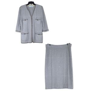 Vintage St John Collection Tan Beige Tweed Skirt Suit Jacket 12 Skirt 14/16